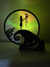 Load image into Gallery viewer, 3D Printed Jack Skellington Tea Light Lantern with Colour Changing Light