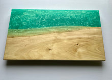 Load image into Gallery viewer, Mappa burl and Seafoam Green Epoxy Charcuterie Board
