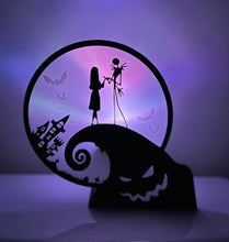 Load image into Gallery viewer, 3D Printed Jack Skellington Tea Light Lantern with Colour Changing Light
