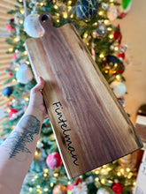 Load image into Gallery viewer, ** Pre Order** Personalized Walnut Charcuterie Board with Carved Handle – Custom Engraved Serving Board
