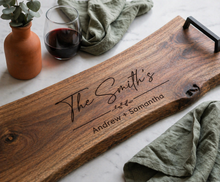 Load image into Gallery viewer, ** Pre Order** Personalized Live Edge Serving Tray with Handles – Custom Engraving Included
