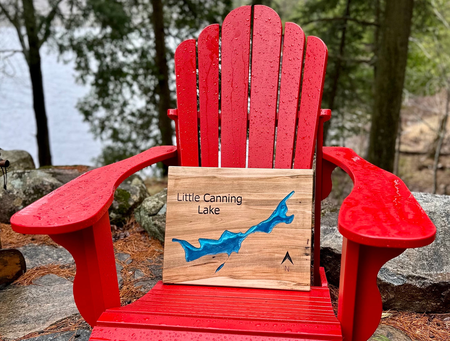 Maple Works Designs Custom Lake Map on a Muskoka Chair