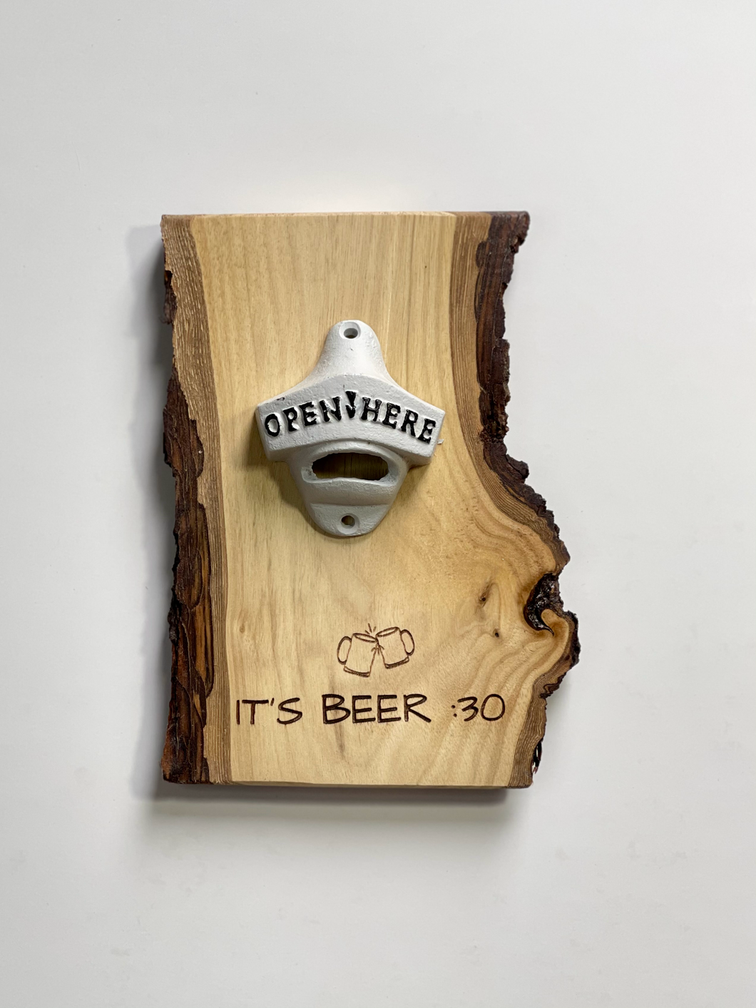 Wall Mount Live Edge Bottle Opener - Beer:30